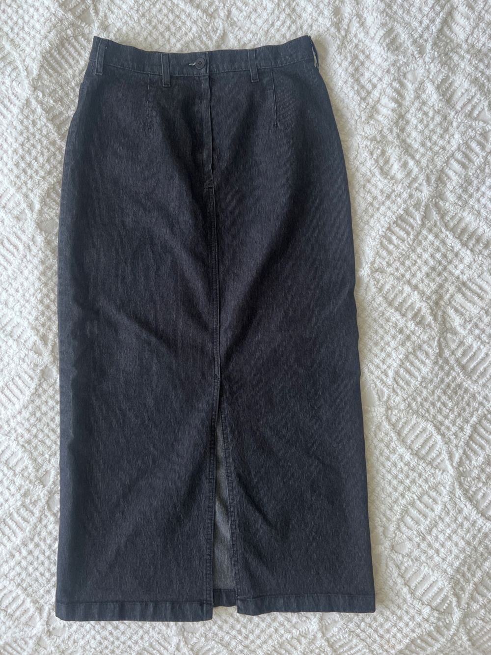 French Dressing Pinstripe Bodycon Maxi Skirt (Stretchy Denim)